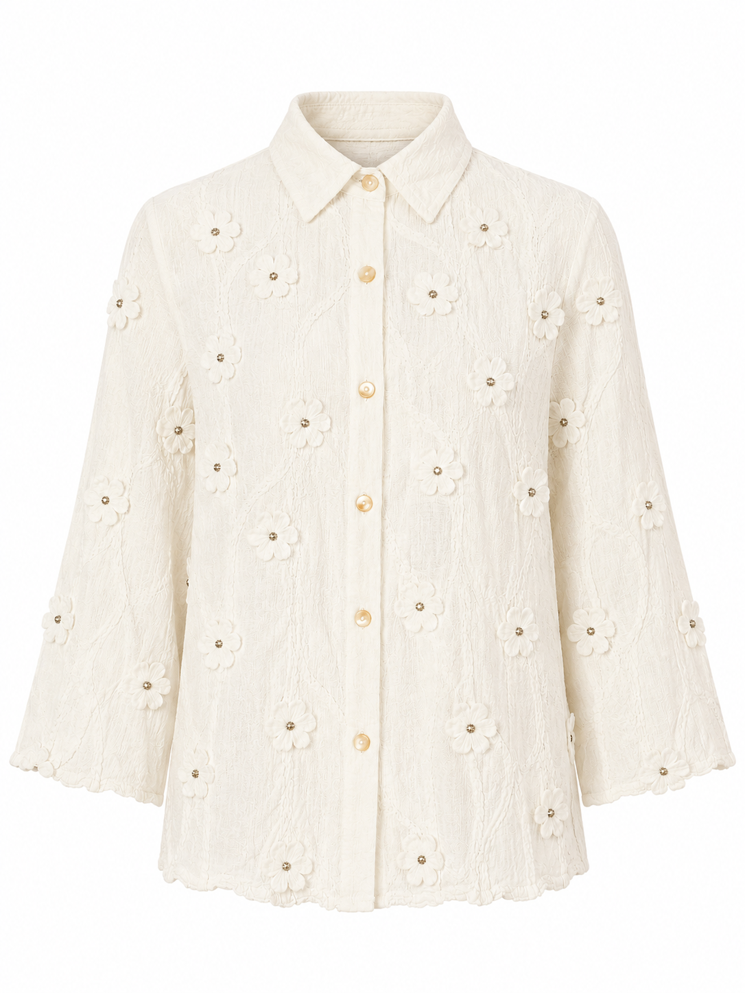 Women's embroidered shirt with 3D floral details