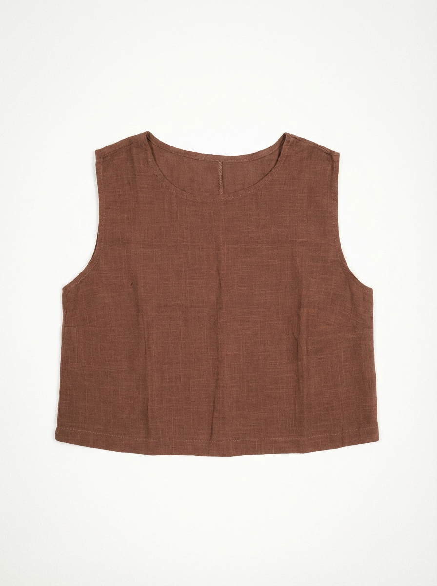 Sleeveless linen top in brown