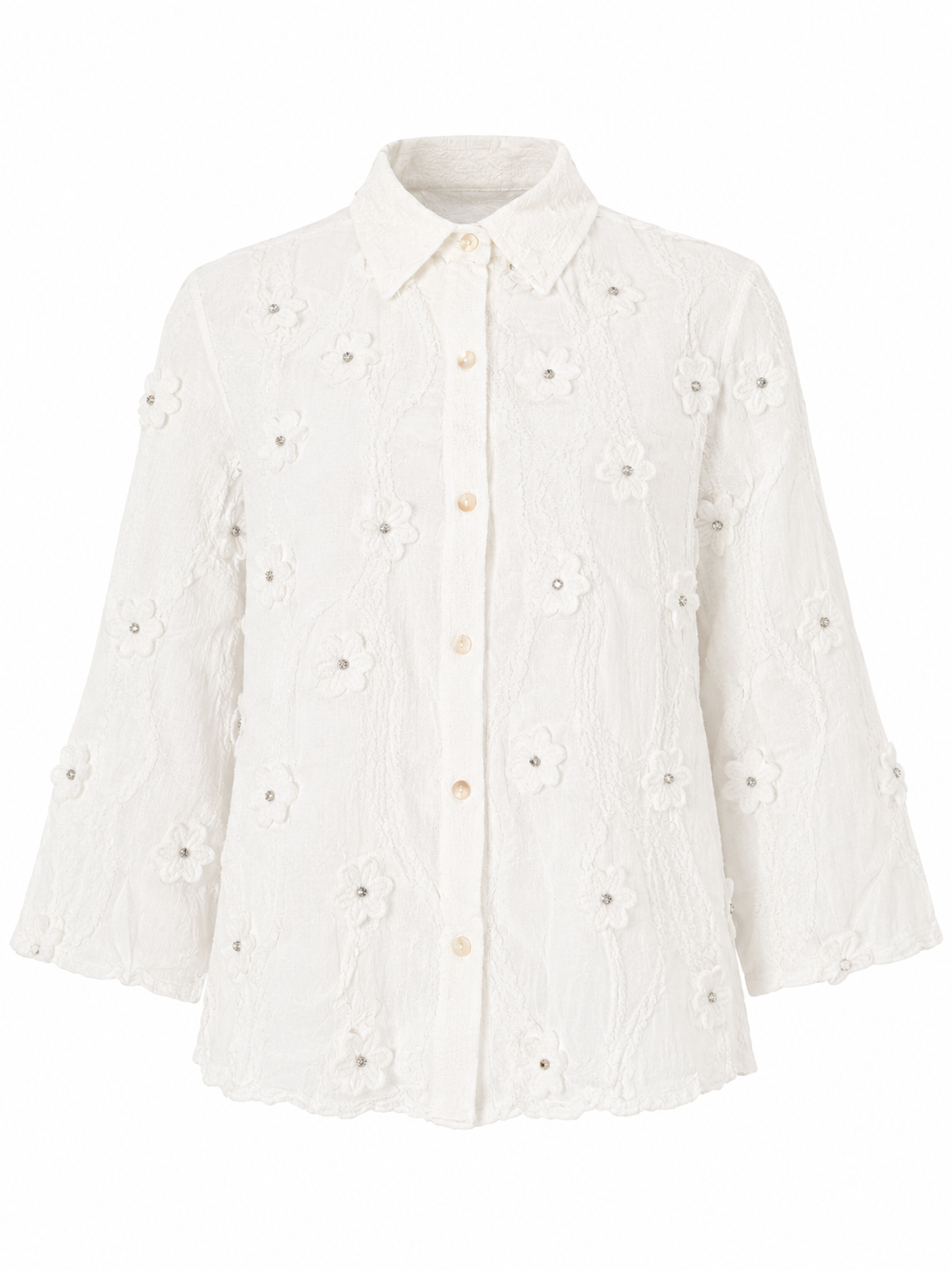 Women's embroidered shirt with 3D floral details