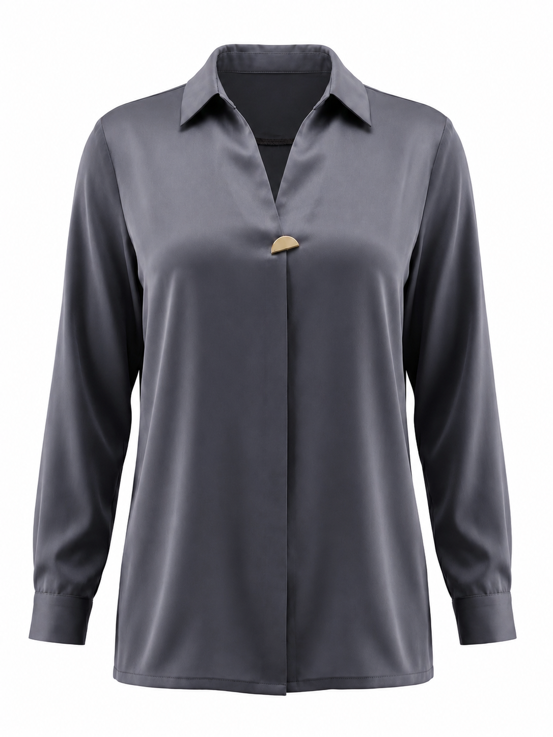 Women's gray satin long-sleeved blouse