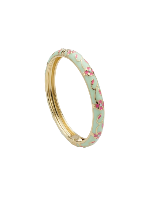 Turquoise bracelet inlaid with pink flowers