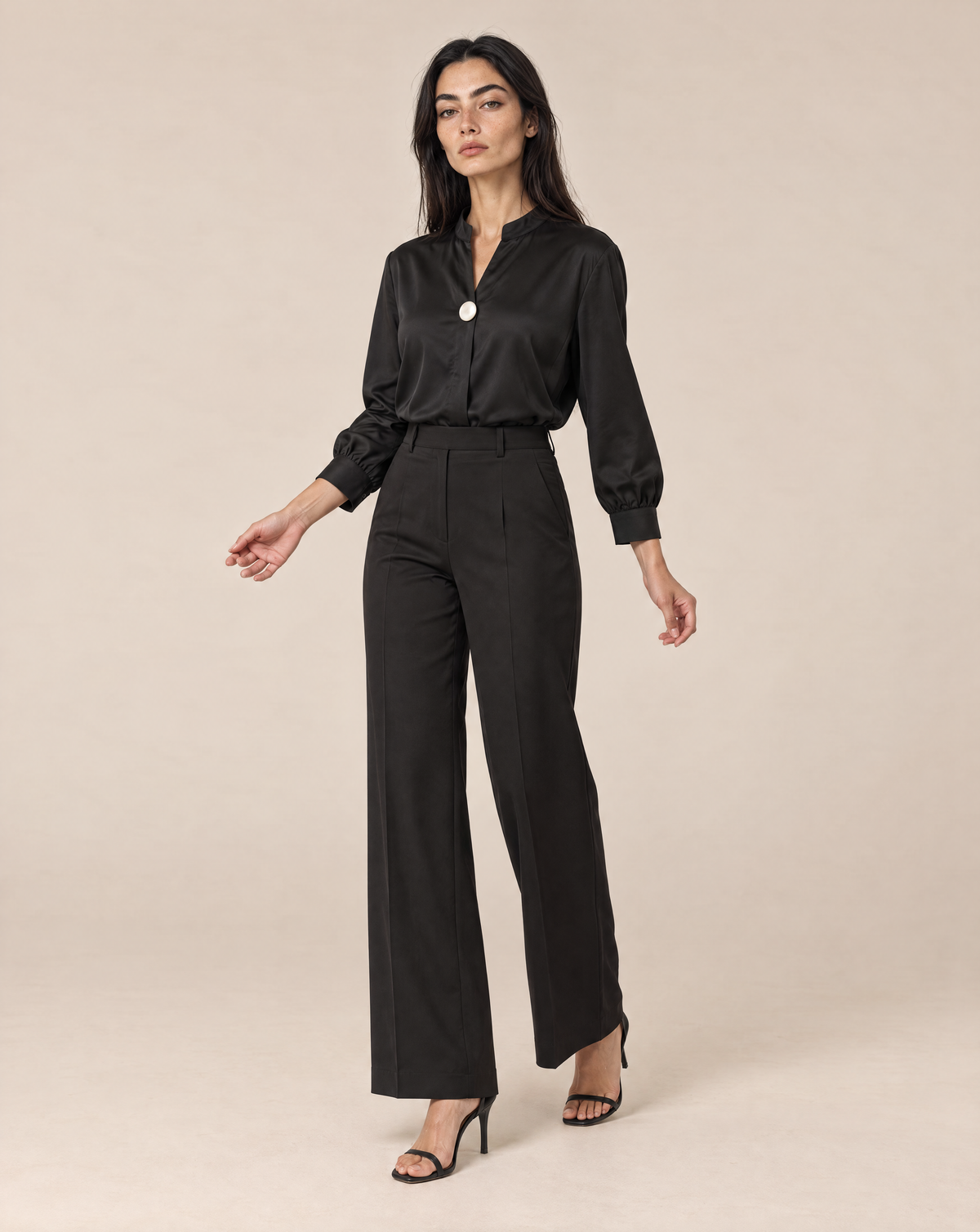 Formal satin shirt with round accessory