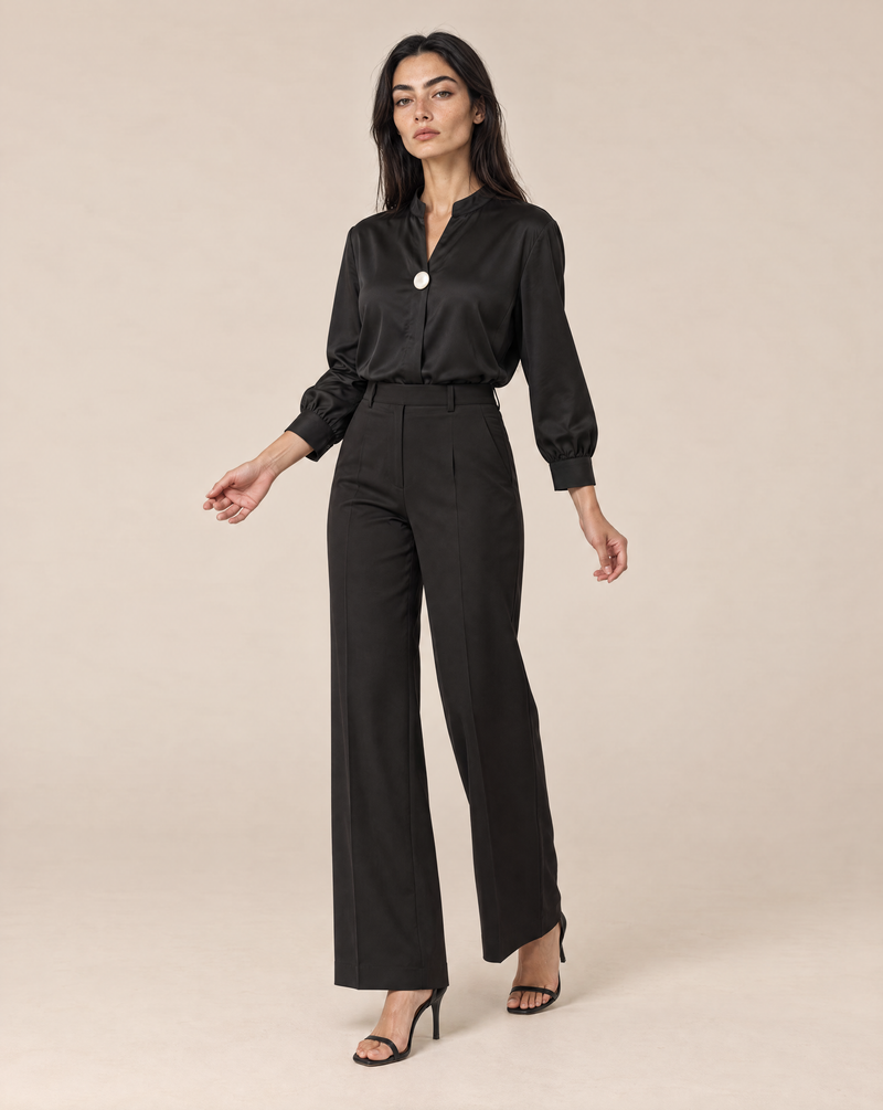 Formal satin shirt with round accessory