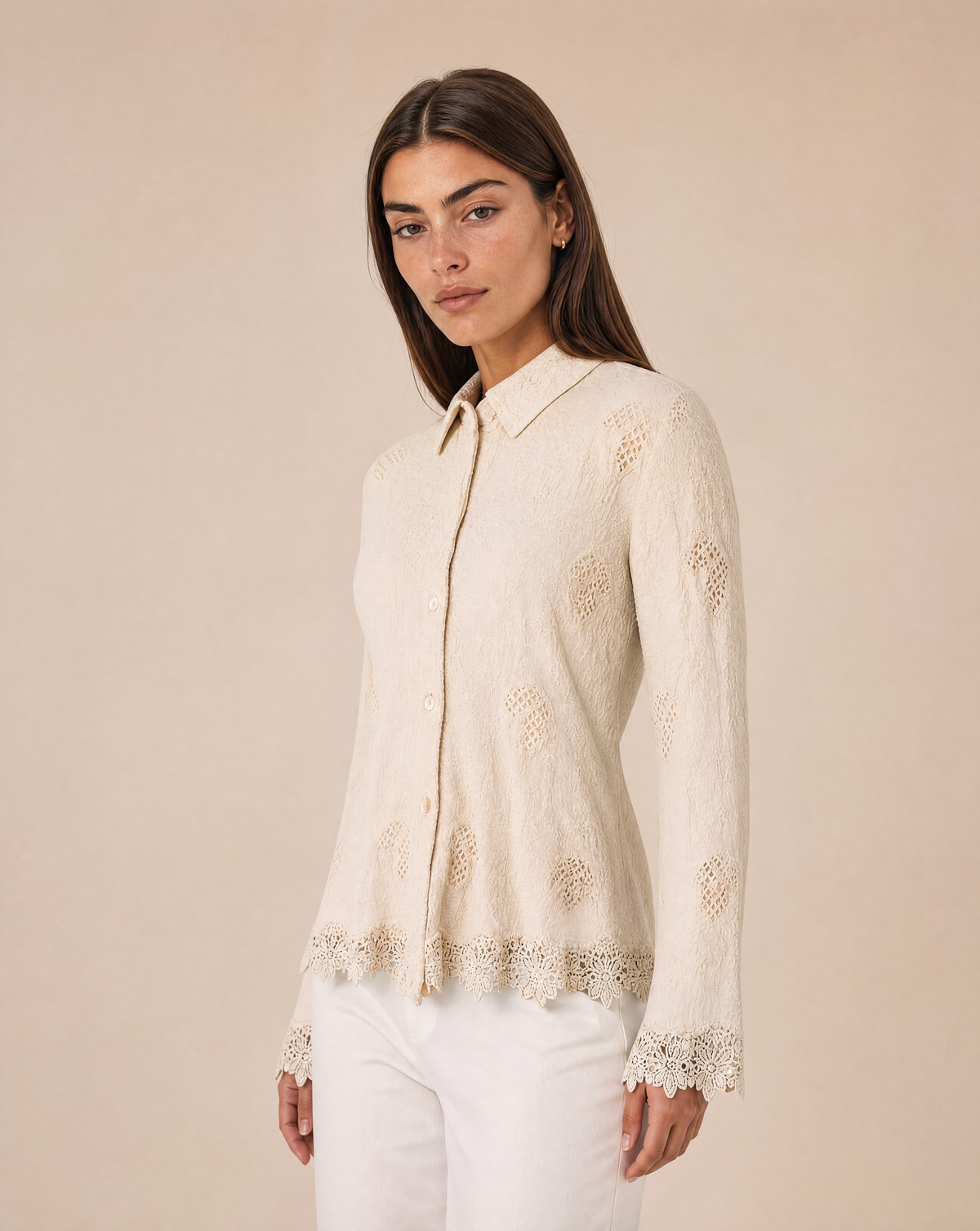 Women's lace shirt with openwork details