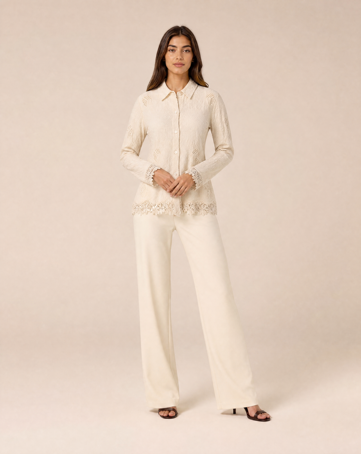 Women's lace shirt with openwork details