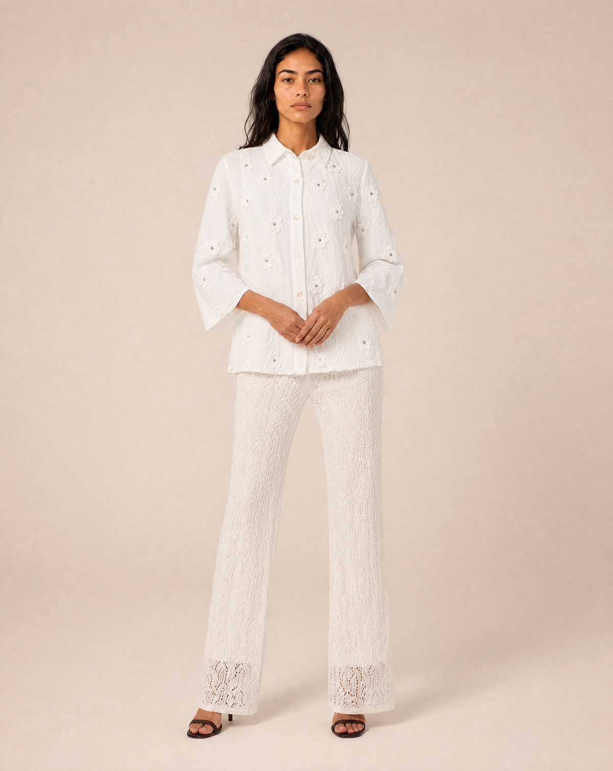 Women's embroidered shirt with 3D floral details