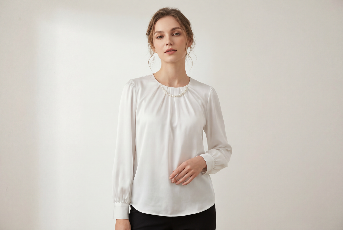 Soft open-neck blouse