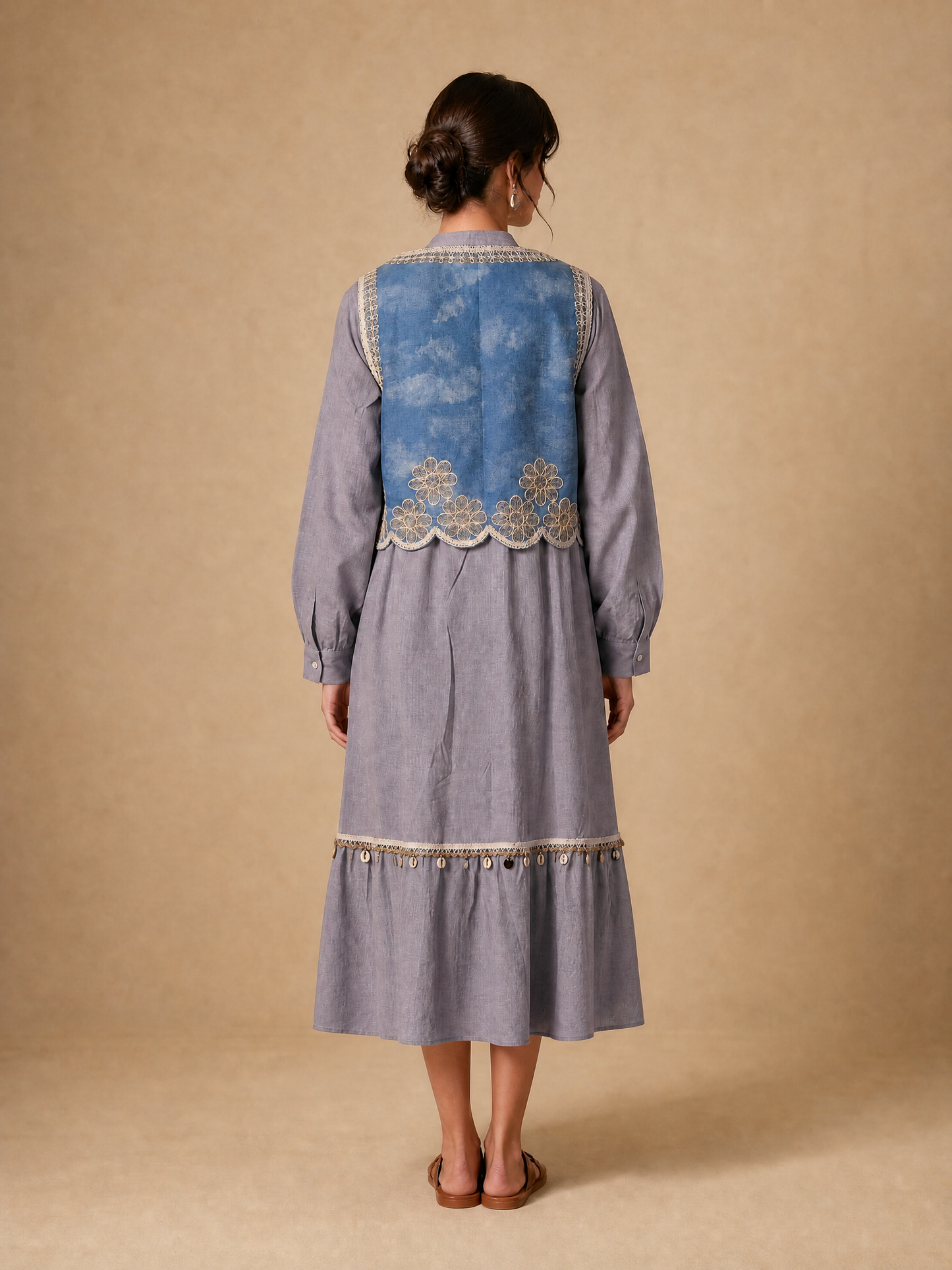 Tiered dress with embroidered waistcoat