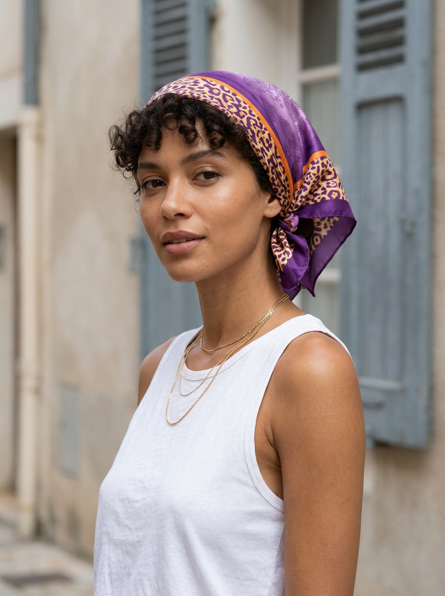 Lightweight square bandana with leopard prints