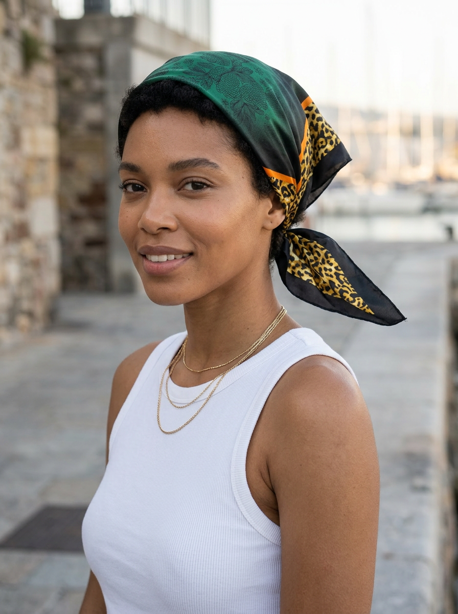Lightweight square bandana with leopard prints