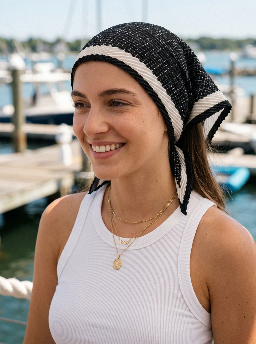 Elegant Geometric Pattern Bandana with Double Border