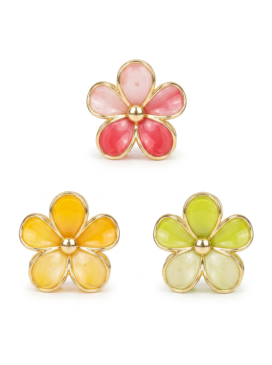 3 pieces of lightweight plastic golden flower hair clips