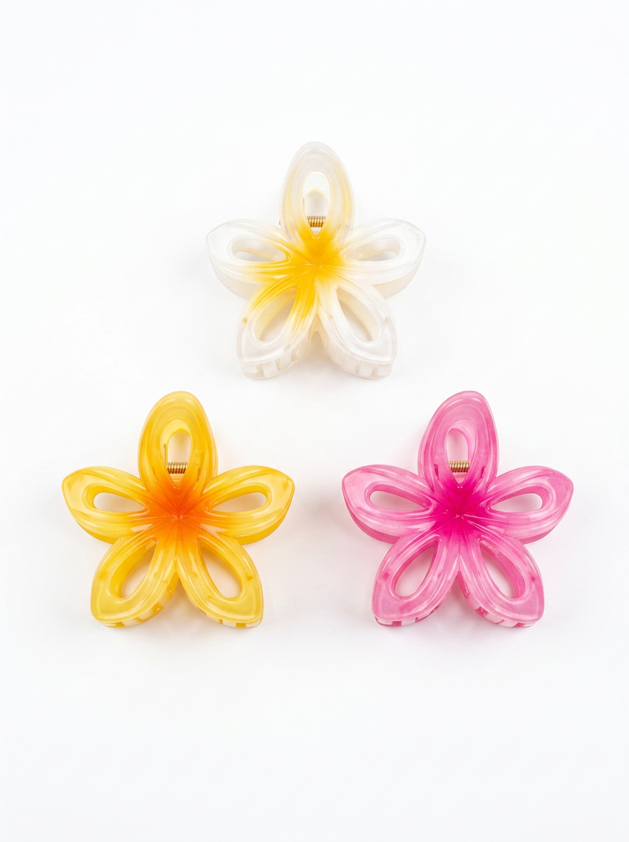 3 lightweight plastic flower hair clips