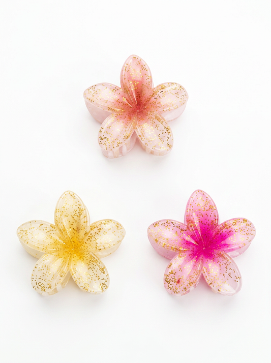3 lightweight plastic flower hair clips