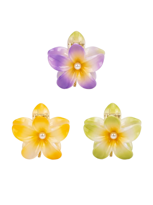 3 lightweight plastic flower hair clips