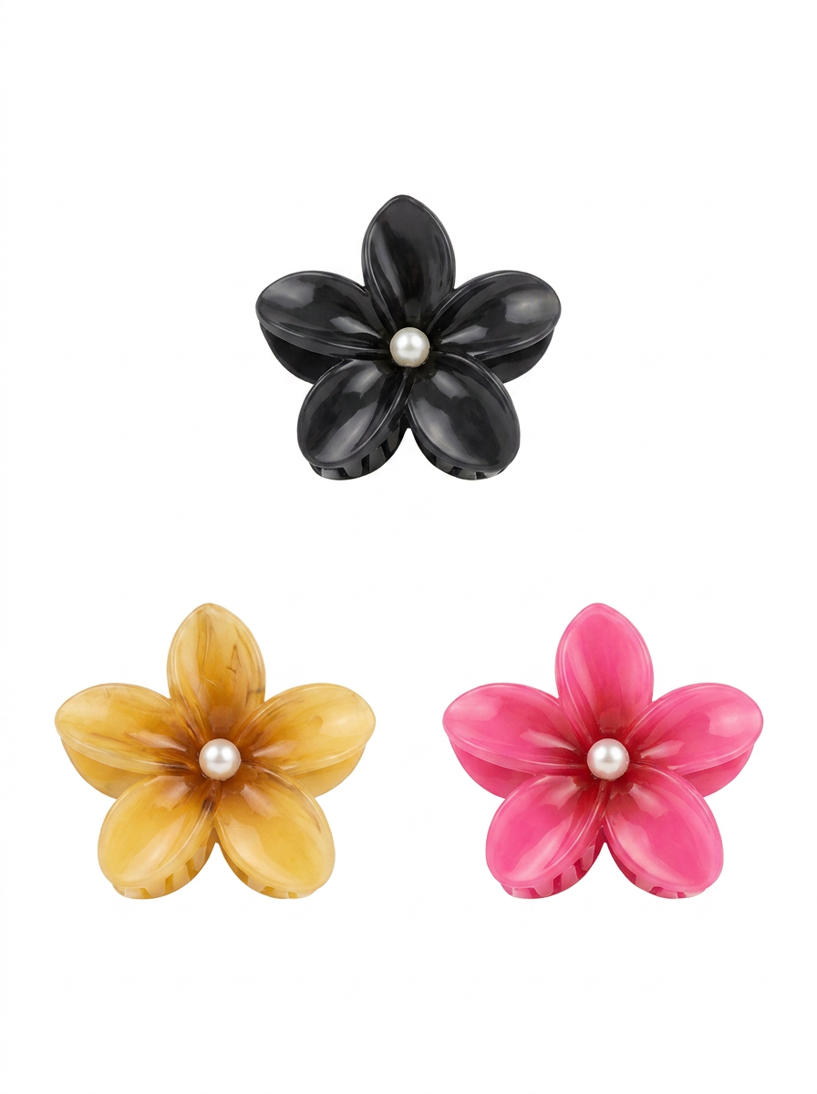 3 lightweight plastic flower hair clips