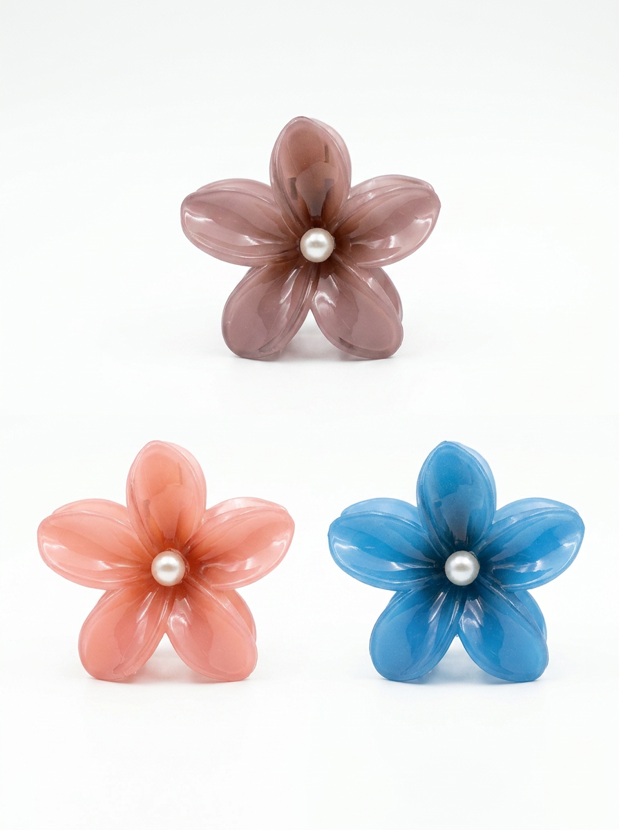 3 lightweight plastic flower hair clips
